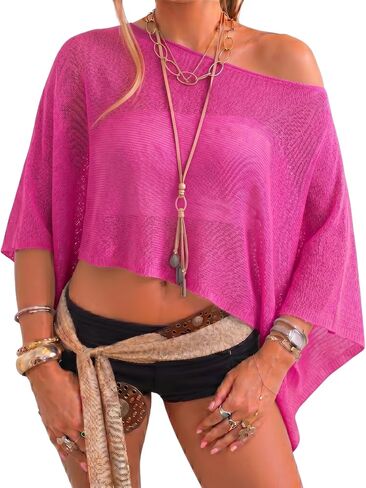 Women Sheer Poncho Top Crochet Beach Cover Up See Through Mesh Shawl Summer Festival Rave Outfit in Saudi Arabia