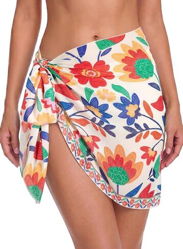 Herseas Womens Sheer Swimsuit Coverup Beach Sarong Wrap Chiffon Floral Print Bathing Suit Cover Ups One Size Swimwear in Kuwait