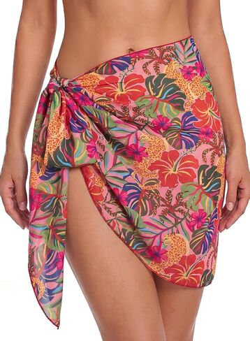 Herseas Womens Sheer Swimsuit Coverup Beach Sarong Wrap Chiffon Floral Print Bathing Suit Cover Ups One Size Swimwear in Kuwait