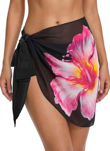 Herseas Womens Sheer Swimsuit Coverup Beach Sarong Wrap Chiffon Floral Print Bathing Suit Cover Ups One Size Swimwear in Kuwait