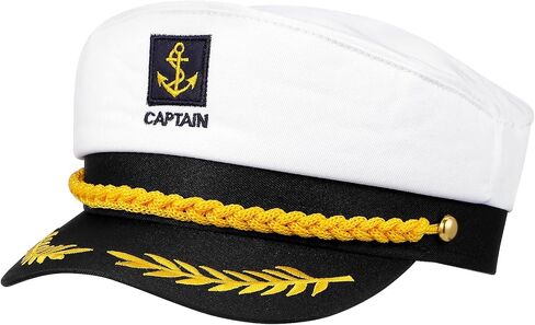 LUOEM Captain Hat for Men Women, Adjustable White Yacht Boat Captains Hat, Nautical Sailor Cap with Gold Embroidery for Boating Party, Cruise, Halloween Costume in Saudi Arabia