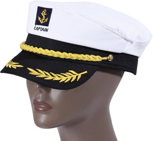 LUOEM Captain Hat for Men Women, Adjustable White Yacht Boat Captains Hat, Nautical Sailor Cap with Gold Embroidery for Boating Party, Cruise, Halloween Costume in Saudi Arabia