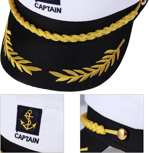 LUOEM Captain Hat for Men Women, Adjustable White Yacht Boat Captains Hat, Nautical Sailor Cap with Gold Embroidery for Boating Party, Cruise, Halloween Costume in Saudi Arabia