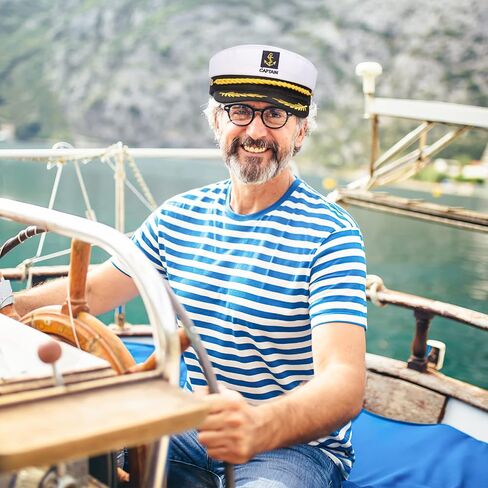 LUOEM Captain Hat for Men Women, Adjustable White Yacht Boat Captains Hat, Nautical Sailor Cap with Gold Embroidery for Boating Party, Cruise, Halloween Costume in Saudi Arabia