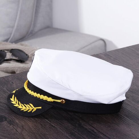 LUOEM Captain Hat for Men Women, Adjustable White Yacht Boat Captains Hat, Nautical Sailor Cap with Gold Embroidery for Boating Party, Cruise, Halloween Costume in Saudi Arabia