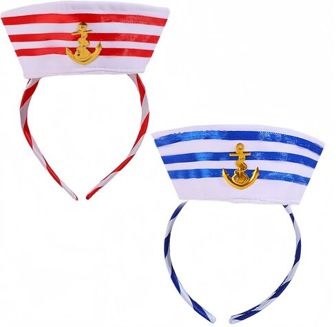 Sailor Hat Headbands 2Pcs Blue and Red Captain Cap Headbands for Men and Women Nautical Themed Parties Cosplay Halloween Costume Accessory in Saudi Arabia