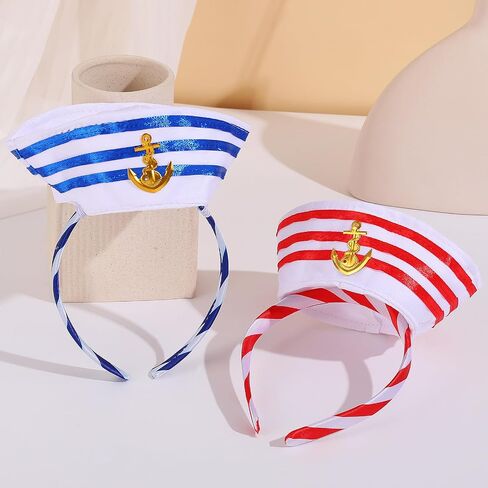 Sailor Hat Headbands 2Pcs Blue and Red Captain Cap Headbands for Men and Women Nautical Themed Parties Cosplay Halloween Costume Accessory in Saudi Arabia