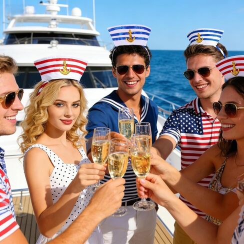 Sailor Hat Headbands 2Pcs Blue and Red Captain Cap Headbands for Men and Women Nautical Themed Parties Cosplay Halloween Costume Accessory in Saudi Arabia