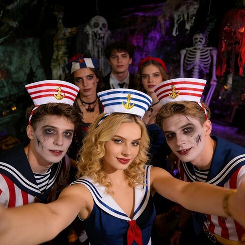 Sailor Hat Headbands 2Pcs Blue and Red Captain Cap Headbands for Men and Women Nautical Themed Parties Cosplay Halloween Costume Accessory in Saudi Arabia