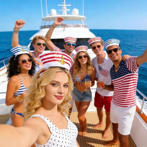 Sailor Hat Headbands 2Pcs Blue and Red Captain Cap Headbands for Men and Women Nautical Themed Parties Cosplay Halloween Costume Accessory in Saudi Arabia