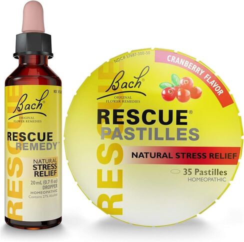 Bach RESCUE PASTILLES, Cranberry Flavor, 35 Count, and Bach 20mL Dropper, Natural Stress Relief, Homeopathic Flower Remedy, Vegetarian, Gluten and Sugar-Free, 35 Count in Saudi Arabia