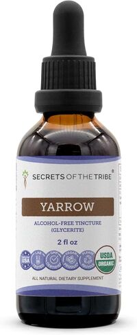 Secrets of the Tribe Yarrow USDA Organic | Alcohol-Free Extract, High-Potency Herbal Drops Soothes The Body | Made from 100% Certified Organic Yarrow (Achillea millefolium) Dried Leaf and Flower 2 oz in Kuwait