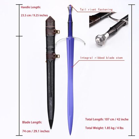 42 Inch Hand-Forged Medieval Sword – Full Tang Mn Steel Blade with Leather Scabbard, Real Metal Sword for Collection, Cosplay & Gifting in Saudi Arabia