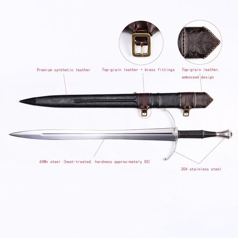 42 Inch Hand-Forged Medieval Sword – Full Tang Mn Steel Blade with Leather Scabbard, Real Metal Sword for Collection, Cosplay & Gifting in Saudi Arabia