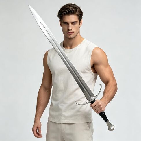 42 Inch Hand-Forged Medieval Sword – Full Tang Mn Steel Blade with Leather Scabbard, Real Metal Sword for Collection, Cosplay & Gifting in Saudi Arabia
