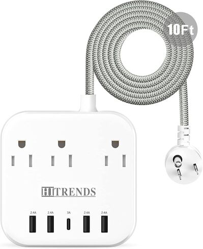 Power Strip Surge Protector 3 AC Outlets with 3 USB Ports (5V/2.4Ax3), HITRENDS Plug Strip with USB Charger, Electrical Strip for Home & Office, 5ft Extension Cord, Black in Kuwait