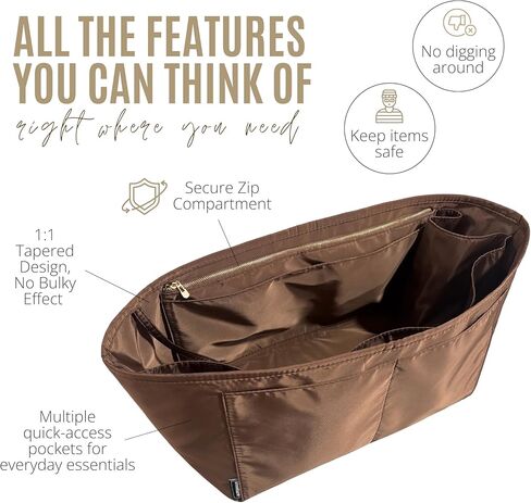 Divitize Luxe Waterproof Nylon Organizer compatible with LV Multipass Bag Organizer — Handmade Perfect Fit, +24 Colors, Premium Quality, Extra Storage & Support (Brown, for Multipass) in Saudi Arabia