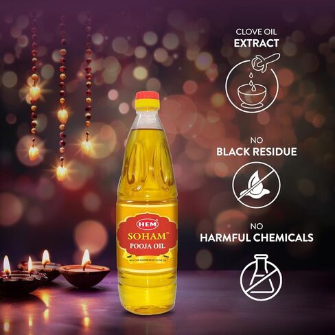 HEM Soham Clove Pooja Oil 900ml | Premium Sacred Oil for Rituals, Lighting Diyas & Lamps | Long-Lasting Flame & Pure Aroma | Ideal for Daily Puja, Festivals & Ceremonies in Kuwait