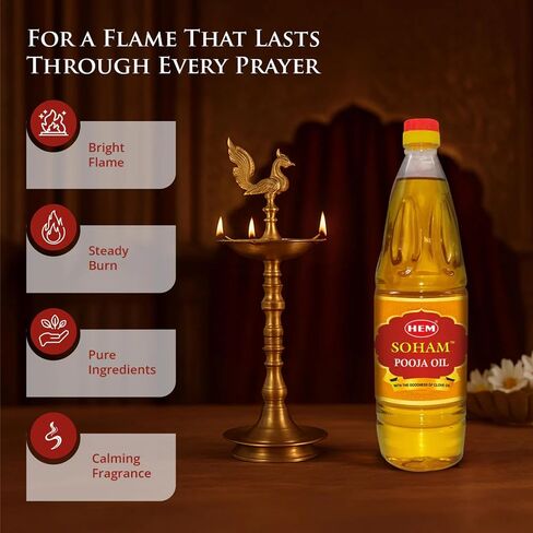 HEM Soham Clove Pooja Oil 900ml | Premium Sacred Oil for Rituals, Lighting Diyas & Lamps | Long-Lasting Flame & Pure Aroma | Ideal for Daily Puja, Festivals & Ceremonies in Kuwait