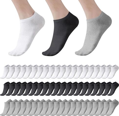 30 Pairs Low Cut Ankle Socks Unisex, 2.4" Height Breathable Cotton Socks, Medium Thickness Casual Athletic Socks for Men and Women, Black White Gray, All Season Bulk Pack in Saudi Arabia