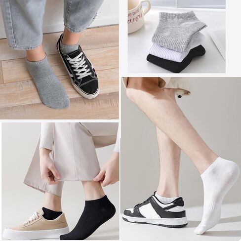 30 Pairs Low Cut Ankle Socks Unisex, 2.4" Height Breathable Cotton Socks, Medium Thickness Casual Athletic Socks for Men and Women, Black White Gray, All Season Bulk Pack in Saudi Arabia