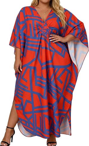 JOELLYUS Plus Size Kaftan Dresses for Women V Neck Beach Cover Up Batwing Sleeve Summer Caftans 2026 in Saudi Arabia