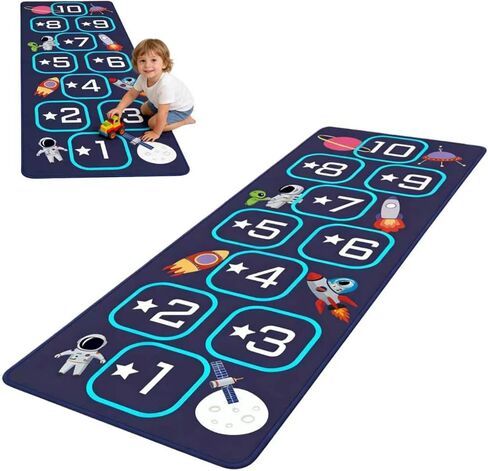 Hopscotch Rug for Kids Indoor, Hop Scotch Mat Non-Slip Carpet, Educational Hopscotch Game Rug with Numbers, Washable Play Mat for Classroom Bedroom, Indoor Hopscotch for Boys Girls in Kuwait
