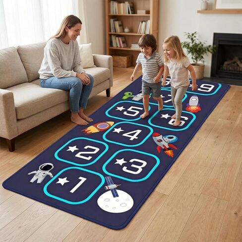 Hopscotch Rug for Kids Indoor, Hop Scotch Mat Non-Slip Carpet, Educational Hopscotch Game Rug with Numbers, Washable Play Mat for Classroom Bedroom, Indoor Hopscotch for Boys Girls in Kuwait