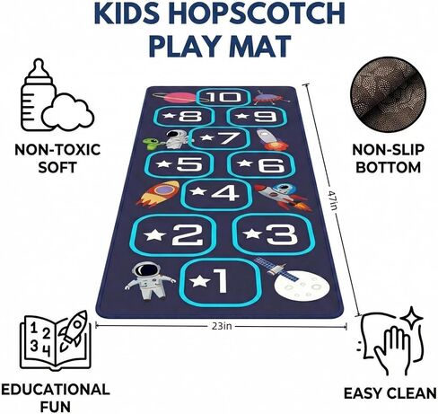 Hopscotch Rug for Kids Indoor, Hop Scotch Mat Non-Slip Carpet, Educational Hopscotch Game Rug with Numbers, Washable Play Mat for Classroom Bedroom, Indoor Hopscotch for Boys Girls in Kuwait