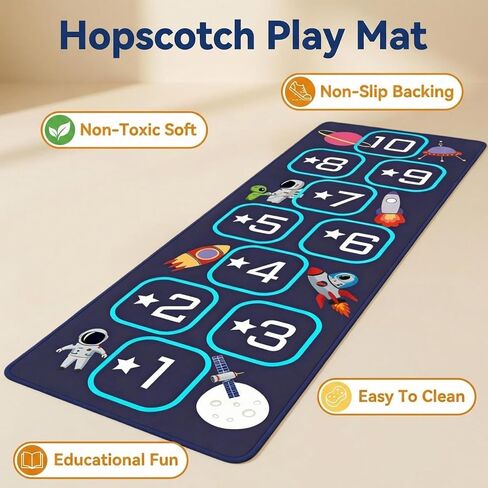Hopscotch Rug for Kids Indoor, Hop Scotch Mat Non-Slip Carpet, Educational Hopscotch Game Rug with Numbers, Washable Play Mat for Classroom Bedroom, Indoor Hopscotch for Boys Girls in Kuwait