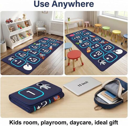 Hopscotch Rug for Kids Indoor, Hop Scotch Mat Non-Slip Carpet, Educational Hopscotch Game Rug with Numbers, Washable Play Mat for Classroom Bedroom, Indoor Hopscotch for Boys Girls in Kuwait