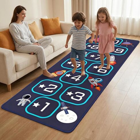 Hopscotch Rug for Kids Indoor, Hop Scotch Mat Non-Slip Carpet, Educational Hopscotch Game Rug with Numbers, Washable Play Mat for Classroom Bedroom, Indoor Hopscotch for Boys Girls in Kuwait