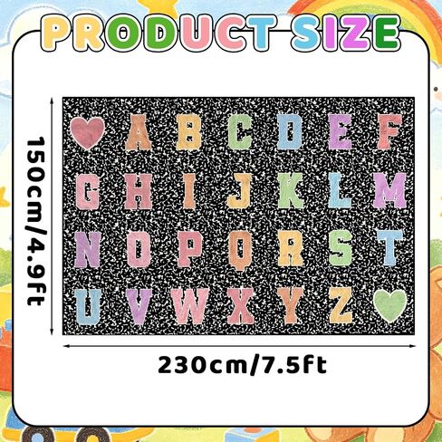 Dunzy 4.92 x 7.55 ft Classroom Rug Composition Notebook Alphabet Rug Pastel Back to School Reading Calming Corner Decor Composition Carpet for Teaching and Playroom in Kuwait
