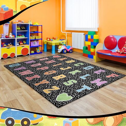 Dunzy 4.92 x 7.55 ft Classroom Rug Composition Notebook Alphabet Rug Pastel Back to School Reading Calming Corner Decor Composition Carpet for Teaching and Playroom in Kuwait
