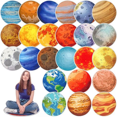 24 Pcs Carpet Circle Seats, 15 Inch Round Classroom Rug, Non Slip Corner Floor Cushion Mat, Circle Rug for Living Room, Learning, Playing Areas, Story Time, Group Activity (Planet) in Kuwait