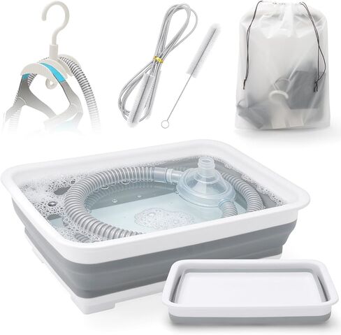 CPAP Cleaning Kit for CPAP Machine Hose and Mask - CPAP Supplies with Collapsible Wash Basin, 7ft Tube Cleaning Brush, Double Tube Holder Hanger & Storage Bag, for ResMed 22mm & 15mm Tubing in Kuwait