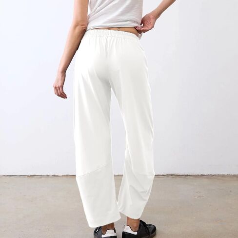 SeeLuNa Women Travel Pants Elastic Waist Slim Tapered Leg Wide Fit Mid Waist Work Pants Lounge Pants with Pockets in Kuwait