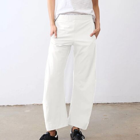 SeeLuNa Women Travel Pants Elastic Waist Slim Tapered Leg Wide Fit Mid Waist Work Pants Lounge Pants with Pockets in Kuwait