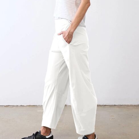 SeeLuNa Women Travel Pants Elastic Waist Slim Tapered Leg Wide Fit Mid Waist Work Pants Lounge Pants with Pockets in Kuwait