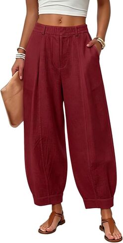 HZYUZP Linen Barrel Pants Women Cotton Palazzo High Waisted Balloon Pants Summer Casual Beach Boho Wide Leg Baggy Trousers in Saudi Arabia