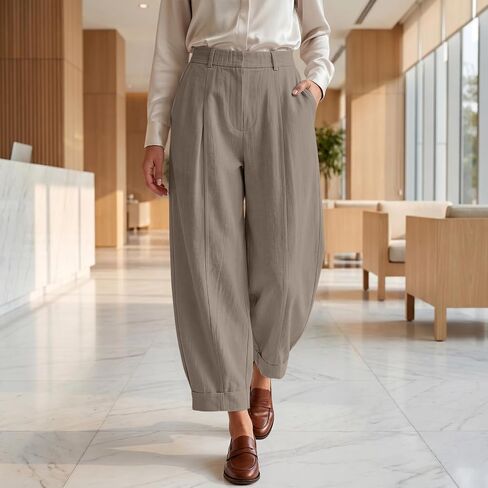 HZYUZP Linen Barrel Pants Women Cotton Palazzo High Waisted Balloon Pants Summer Casual Beach Boho Wide Leg Baggy Trousers in Saudi Arabia