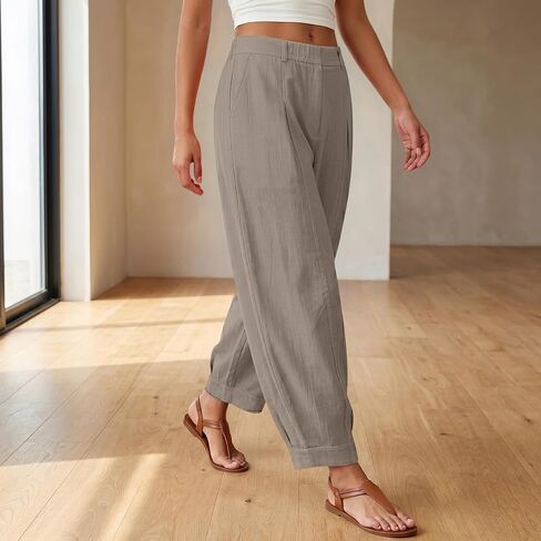 HZYUZP Linen Barrel Pants Women Cotton Palazzo High Waisted Balloon Pants Summer Casual Beach Boho Wide Leg Baggy Trousers in Saudi Arabia