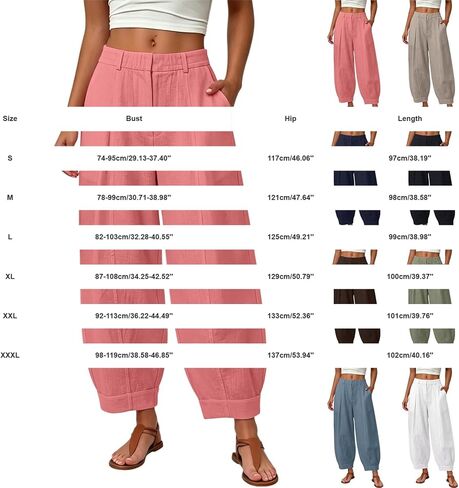 HZYUZP Linen Barrel Pants Women Cotton Palazzo High Waisted Balloon Pants Summer Casual Beach Boho Wide Leg Baggy Trousers in Saudi Arabia