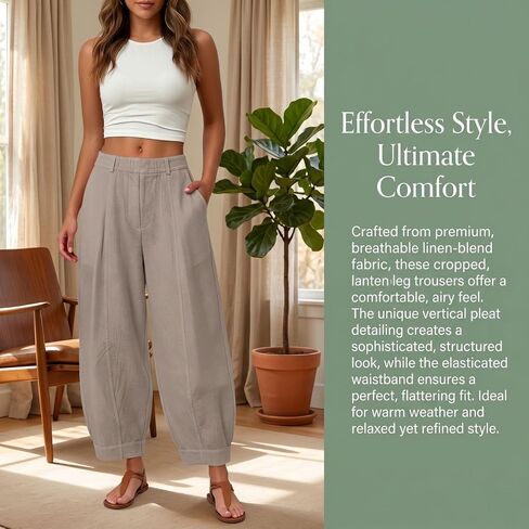 HZYUZP Linen Barrel Pants Women Cotton Palazzo High Waisted Balloon Pants Summer Casual Beach Boho Wide Leg Baggy Trousers in Saudi Arabia