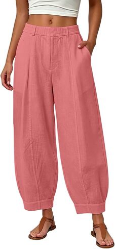 HZYUZP Linen Barrel Pants Women Cotton Palazzo High Waisted Balloon Pants Summer Casual Beach Boho Wide Leg Baggy Trousers in Saudi Arabia