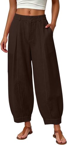 HZYUZP Linen Barrel Pants Women Cotton Palazzo High Waisted Balloon Pants Summer Casual Beach Boho Wide Leg Baggy Trousers in Saudi Arabia