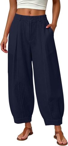 HZYUZP Linen Barrel Pants Women Cotton Palazzo High Waisted Balloon Pants Summer Casual Beach Boho Wide Leg Baggy Trousers in Saudi Arabia