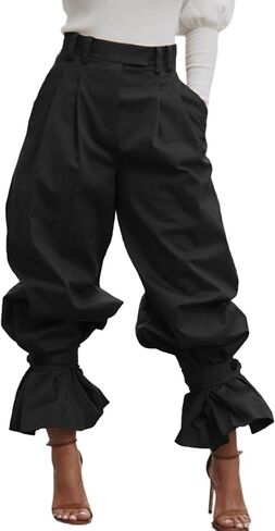Voghtic Womens Wide Leg Pleated Dress Pants High Waist Ruffle Harem Balloon Slacks Casual Work Business Cropped Trousers in Kuwait