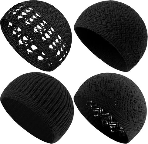 Twistover 4 Pcs Knit Kufi Hat for Men Muslim Hats Stretchy Crochet Cap Breathable Skull Beanie Caps for Men Women Teens in Saudi Arabia