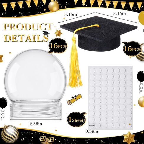 SiliFine 16 Set 2.36 Inch 2026 Mini Graduation Cap Candy Balls Jars, Graduation Party Favors, Clear Plastic Candy Containers with Tassels, Grad Cap Box for DIY, Graduations Party Gifts(Gold) in Kuwait
